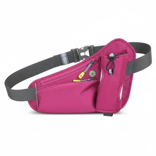 Running Waist Pack with Water Bottle Holder, Adjustable Belt - color: Rose Red