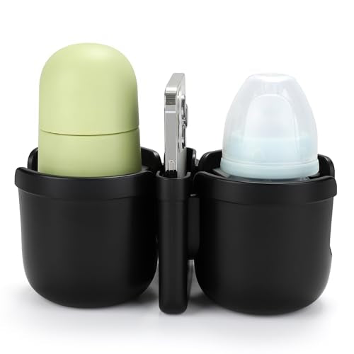 Accmor Stroller Cup Holder with Phone Holder, Bike Cup Holder, Walker Scooter Wheelchair Cup Holder Attachment, Universal Cup Holder for Uppababy Graco Strollers - color: Double Holder-Other Shape