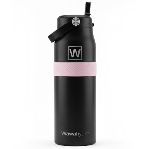 32 oz Insulated Water Bottle with Straw, Leakproof Stainless Steel Bottle with Handle, Non-Slip Silicone Sleeve, Internal Markings, Dishwasher Safe for Travel, Gym, Sports,Black - color: Black