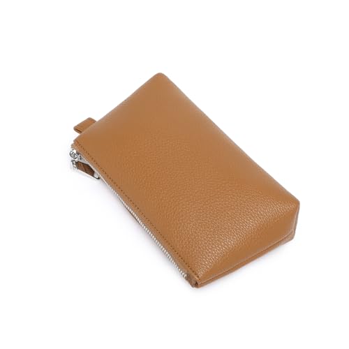 Small Makeup Bag for Purse, Leather Cosmetic (Ochre) - color: Ochre