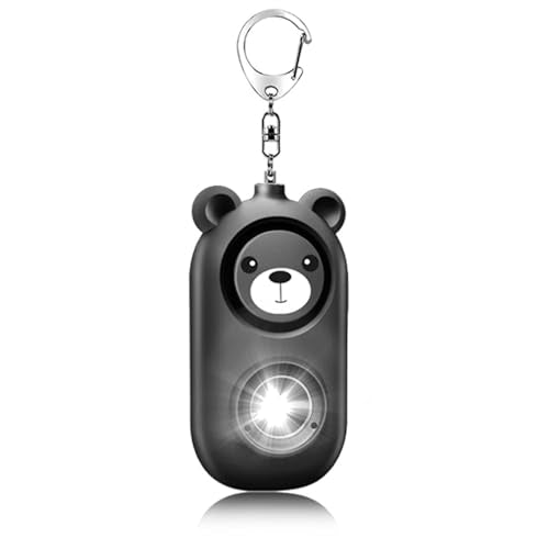 Personal Safety Alarm Keychain with LED Light, 130dB Emergency Alert, Rechargeable Bear Design for Women, Children,Girls - color: Black