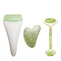 3 in 1 Ficial Face Ice Jade Roller and Gua Sha Tool, Natural Real Jade Anti-Wrinkle Face Eye Neck Massager Tool, Reduce Wrinkles, Puffiness, Migraine, Redness, Pain and Injury - color: White