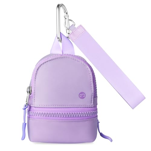 Babysun Mini Backpack Keychain Wristlet Pouch Small Change Coin Purse Cute Zipper Wallet With 3 RFID Card Slots For Women/Men Airpods Cosmetics - color: Purple