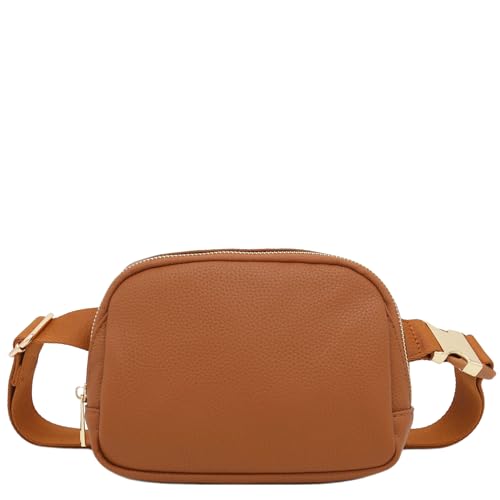 Lightweight Soft PU Pebbled Leather Sling Fanny Pack Belt Bag with Gold Metal Buckle (Tan) - color: Tan