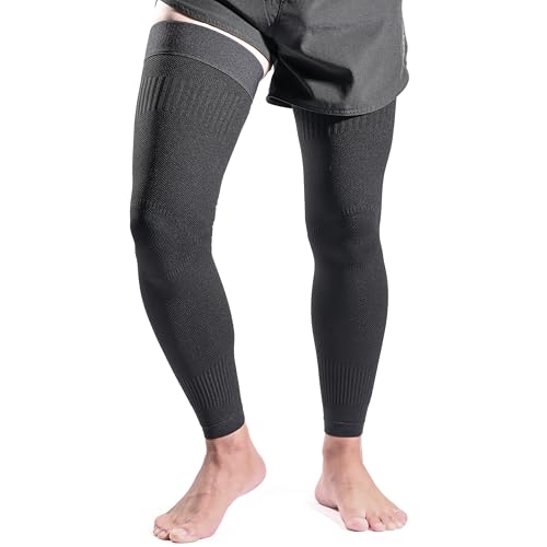 MGANG Full Leg Sleeves, Long Knee Brace for Basketball, Knee Pain Relief - color: All Black, size: Small