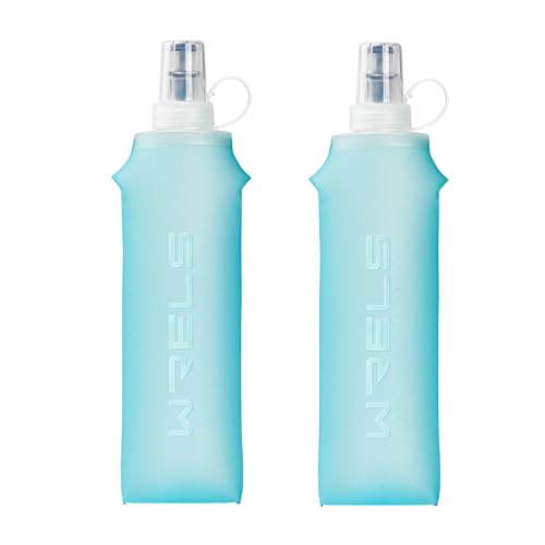 WRELS Soft Flasks Running Water Flask Folding Soft Water Bottles Small for Outdoor Sports Hiking Hydration Pack 5oz/8oz/17oz(SKY BLUE,17oz*2) - color: Green, style: 500ml/17oz-2 Pack