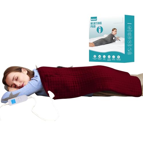 Ruqiji 17''x33'' XXXL King Size Heating Pad with 10 Temperature Settings, Pain Relief for Back/Neck/Shoulders/Menstrual Pain/Leg Cramp(Red) - color: Red