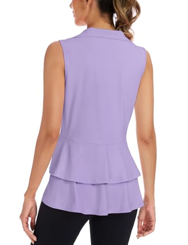 LURANEE Women's Golf Vest Athletic Top with Peplum Hem & Deep Pockets - color: Lavender Purple, size: Small