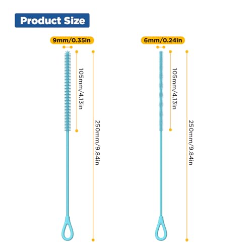 YOTIME Silicone Straw Cleaner Brush, 2Pcs Reusable Straw Brush, Blue - color: Blue