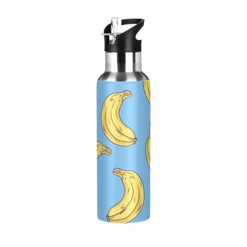 OTVEE Banana Water Bottle Sports Water Bottle Insulated Stainless Steel Hot Cold Water Mug with Straw Lid & Handle for Sports Gym 20 oz - color: Banana