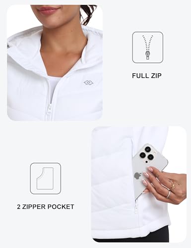 MoFiz Womens Puffer Vest Hooded Lightweight Sleeveless Down Jacket - color: White, size: Large