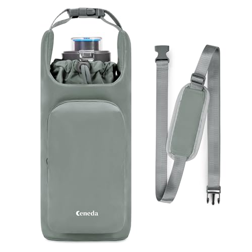 Ceneda Water Bottle Carrier Bag with Phone Pocket 32oz 40oz Tumbler Insulated Water Bottle Holder with Adjustable Shoulder Strap Carrier Sling Bag (Grey) - color: Grey