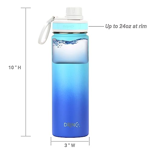 Drinco Stainless Steel Water Bottle Spout Lid Vacuum Insulated Double Wall Water Bottle Wide Mouth Leak Proof Keep Cold Sport Camping Hiking (22oz Morning Sky Blue) - color: 22oz Morning Sky Blue