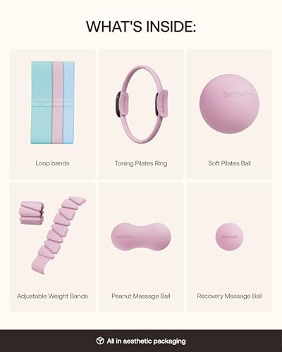 BetterMe Sculpt Body Kit - Pilates Equipment Set for Home Workouts - Home Pilates Kit with Pilates Ring Pilates Ball Resistance Bands, and Recovery Massage Tools - color: Raspberry Pink