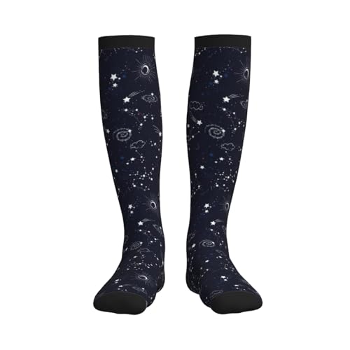 Crazy Fun Compression Socks, Unisex Knee High Support Socks - color: Constellation Galaxy