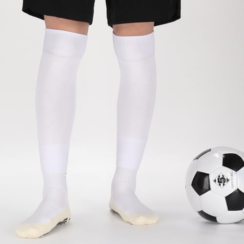 Ultrafun 3 Pairs Leg Sleeves Pre-cut Soccer Sleeves Compatible with Grip Socks Shin Guards Sleeves for Soccer Football - color: White, size: Large