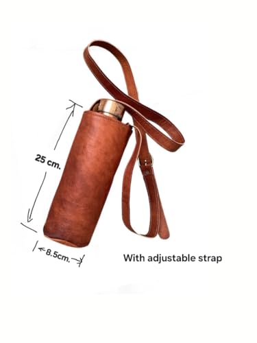 Reusable leather wine bottle carrier, unisex water bottle holder, stylish, convenient (brown)