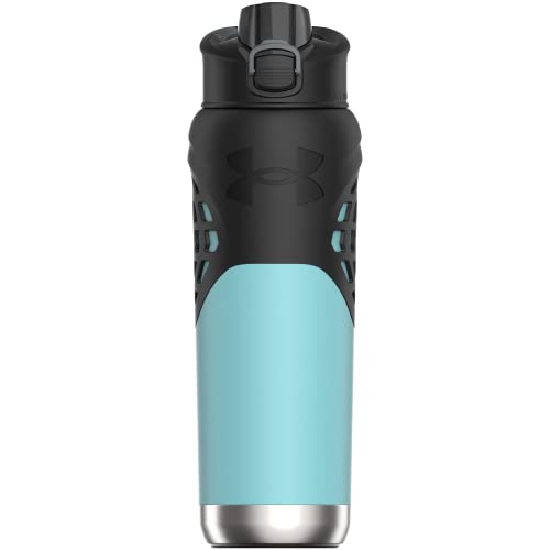 Under Armour 24Oz Stainless Steel Water Bottle, Insulated, Carabiner Easy Carry Hook, Leak Proof, Kids & Adults, All Sports, Gym - color: Breeze Blue/Black