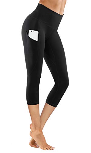 Lingswallow Women High Waist Yoga Pants with Pockets Stretch Soft Leggings - color: Capris Black, size: Medium