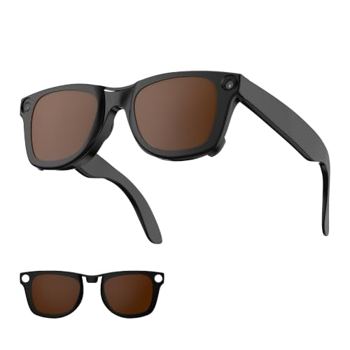 HIBLOKS Polarized Clip-on for Ray-Ban Meta Wayfarer (Large 53-22, Brown) - size: Large, Brown, Matte Black Frame