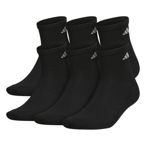adidas Men's Athletic Cushioned Quarter Ankle Socks 6 Pairs - color: Black/Aluminum 2, size: X-Large