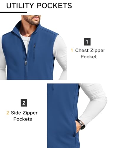 COOFANDY Mens Lightweight Golf Softshell Vests Windproof Sleeveless Jacket - color: Navy Blue, size: Medium