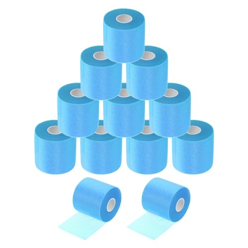 MECCANIXITY 12 Rolls Pre Wrap Athletic Tape 30 Yard x 2.8" Foam Under Wrap Tape Sports Prewrap Headband for Ankles Wrists Hands Knees - color: Light Blue