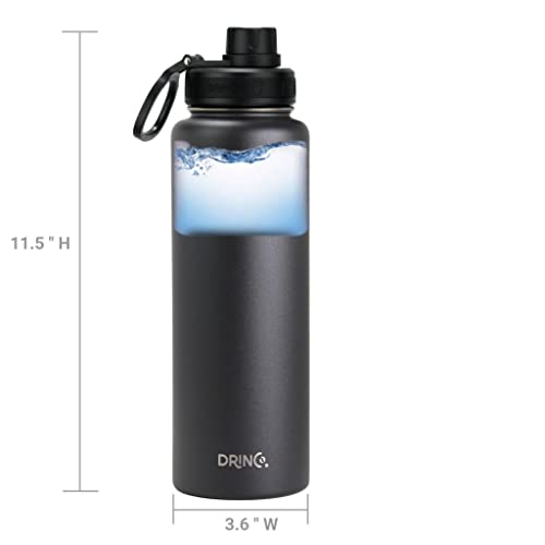 Drinco Stainless Steel Water Bottle Spout Lid Vacuum Insulated Double Wall Water Bottle Wide Mouth Leak Proof Keep Cold Sport Camping Hiking (40oz Black) - color: 40oz Black