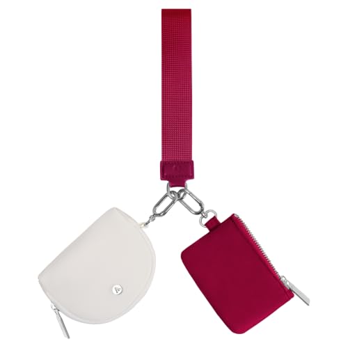 VUTUXA KeyChain Wallet Wristlet For Women Mini Zip Dual Pouch Coin Purse - color: white+burgundy