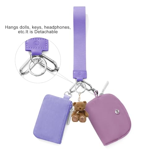Keychain Wallet Mini Zip Around Wristlet Wallets for Women Detachable Dual Pouch Wristlet Portable Coin Purse Small Wallets - color: Violet+Purple