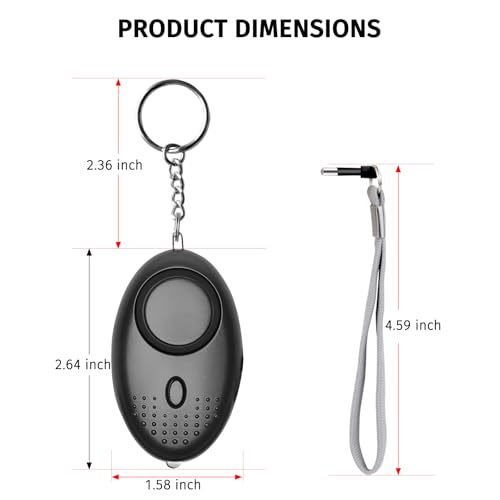 2-Pack Personal Safety Alarm Keychain (Black+White) - color: Black+White