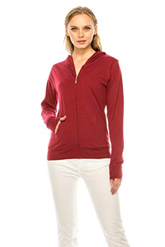 Eevee Women's Full Zip Hoodie - Lightweight Jacket Active Sweater Hooded Sweatshirt Slim Fitting Yoga Activewear - color: Burgundy, size: Large