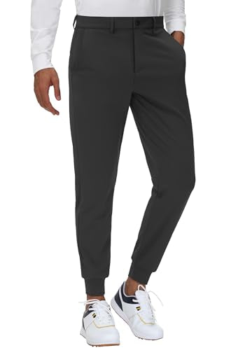 JWM Men's Stretch Golf Joggers Pants with Belt Loops - 29" 34" Slim Fit Tapered Casual Business Travel Dress Work Sweatpants - color: 01-black, size: Small