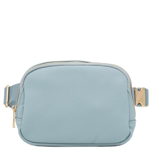 Lightweight Soft PU Pebbled Leather Sling Fanny Pack Belt Bag with Gold Metal Buckle (Light Blue) - color: Light Blue