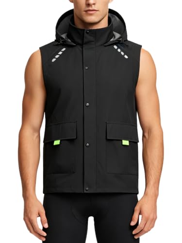 Little Donkey Andy Men's Hooded Cycling Vest - color: Black, size: X-Large