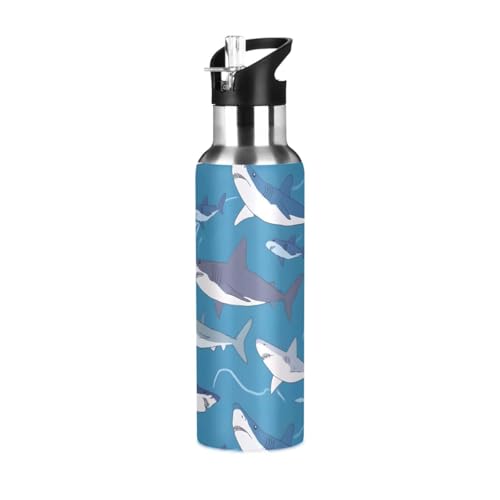 OTVEE Sharks Water Bottle Water Bottle Sports Water Bottle Insulated Stainless Steel Hot Cold Water Mug with Straw Lid & Handle for Sports Gym 20 oz - color: Sharks