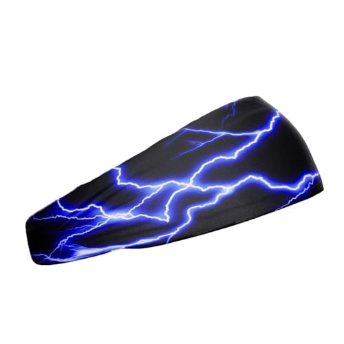 40+ Designs! Unisex Headband/Sweatband. Best for Sports, Fitness, Working Out, Yoga. Tapered Design - color: Blue Lightning