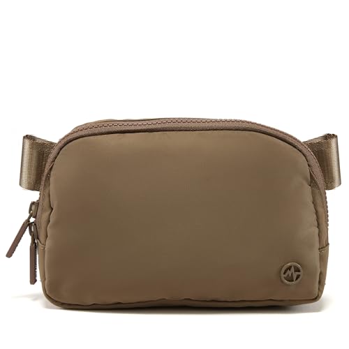 Pander Nylon Fanny Pack for Women, Two-Way Zipper Crossbody Bag - color: Gray Brown