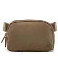 Pander Nylon Fanny Pack for Women, Two-Way Zipper Crossbody Bag - color: Gray Brown