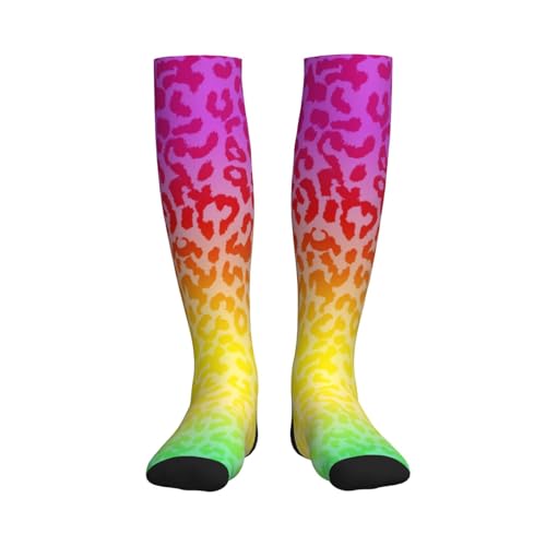 Compression Socks Women And Men For Nurses Travel Pregnancy Recovery Running Athletic - color: Rainbow Leopard Print