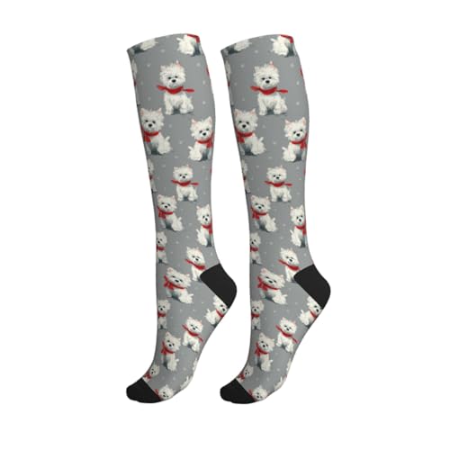 Cute Compression Socks Knee High Support Stockings Women Men - color: Cute West Highland Terrier Dogs