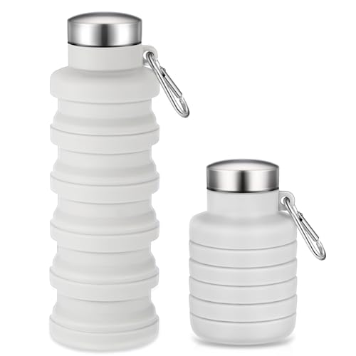 Baderke Collapsible Water Bottle 17oz Silicone with Buckle, Gray White - color: Gray White