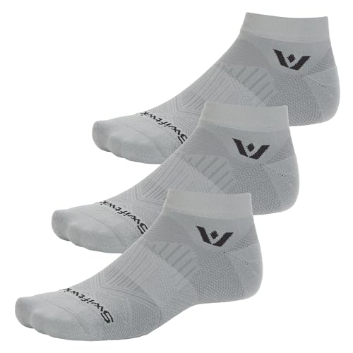 Swiftwick ASPIRE Ankle Socks, Running & Cycling, 3-Pack, Men & Women - color: Pewter-circuit, size: X-Large