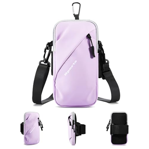 Prime Comfort Armband Cell Phone Holder, Crossbody Phone Purse for Running Walking, Adjustable Strap Phone Pouch Holster for Men Women - color: Purple