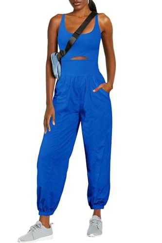 ReachMe Womens Running Onesie Athletic Romper Pants Hiking Outfits One Piece Workout Jumpsuits with Pockets - color: Royal, size: X-Small