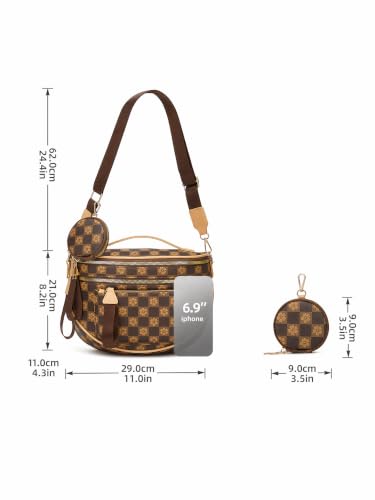 Makes Checkered Crossbody Bag Bum Bag for Women with Pouch - color: Coffee Checkered