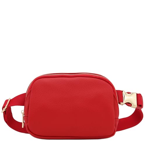 Lightweight Soft PU Pebbled Leather Sling Fanny Pack Belt Bag with Gold Metal Buckle (Red) - color: Red