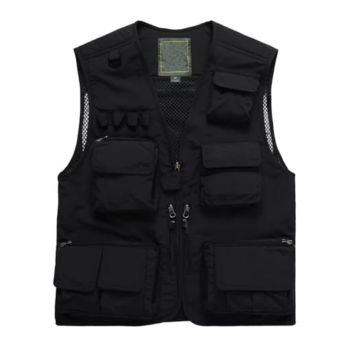 Lilychan Mens Utility Casual Fishing Vests Outdoor Vest Multi Pockets Cargo Vest Travel Hunting Camping Tactical Outerwear - color: Black, size: X-Small