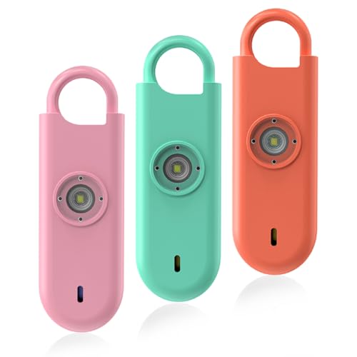 Fauxomor 140dB Personal Safety Alarm for Women 3pack Self Defense Keychain - color: Pink+Green+Orange