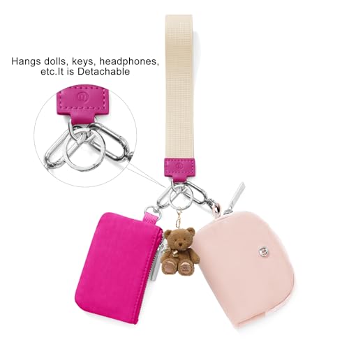 Keychain Wallet Mini Zip Around Wristlet Wallets for Women Detachable Dual Pouch Wristlet Portable Coin Purse Small Wallets - color: Rose+Pink